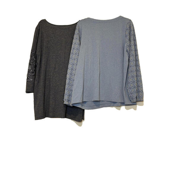 J Jill sz L cotton blend embroidered blue lot of 2 tunic long sleeve shirts 1914 - Picture 2 of 2